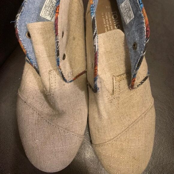 TOMS Womens Size 4 Linen Wedge Lace Up Ankle Boots Shoes Heel Bootie - Picture 1 of 8